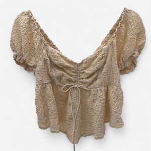 Urban Outfitters Beverly Beige Babydoll Textured Crop Top NWT